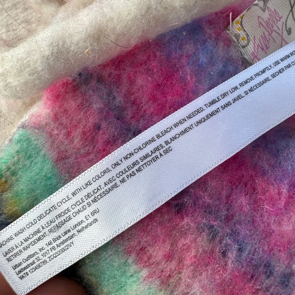 Free People Oversized Scarf Rainbow Stripe Pink Blue Boho Fringe Blanket Wrap